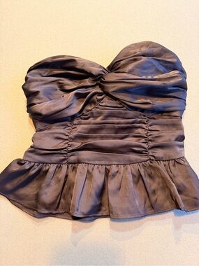 Express Strapless Ruched Peplum Top in black satin-like material Size XXS